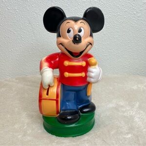Vintage Disney Mickey Mouse Plastic Coin Piggy Bank Band Drum Moveable Arm